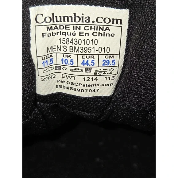 Columbia Black & Gray OutDry Waterproof Trail Running Shoes Mens 11.5